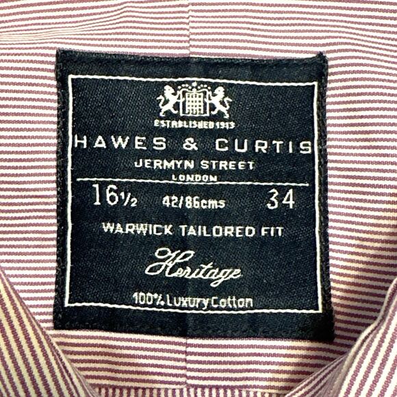 Hawes & Curtis Dress Shirt Warwick Tailored Fit Mens Size 16.5 34 Purple Striped - Picture 4 of 9